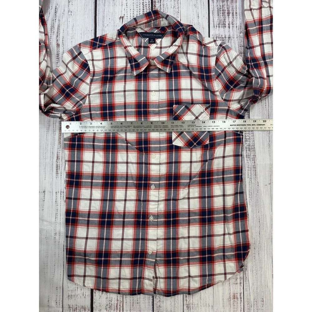 Tommy Hilfiger Shirt Men's Long Sleeve Button Up Red‎ White Plaid Size Small
